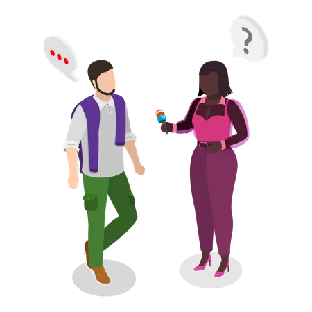 Un journaliste donne une interview tout en travaillant dans les médias de masse  Illustration