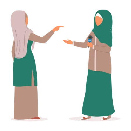 Journaliste interviewant une femme arabe  Illustration