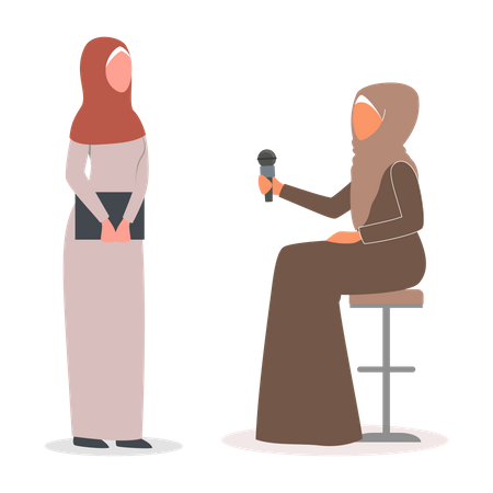 Journaliste interviewant une femme arabe  Illustration