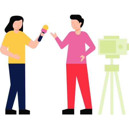 Journaliste interviewant le garçon  Illustration