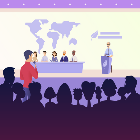 Journalists asking question in press conference  イラスト