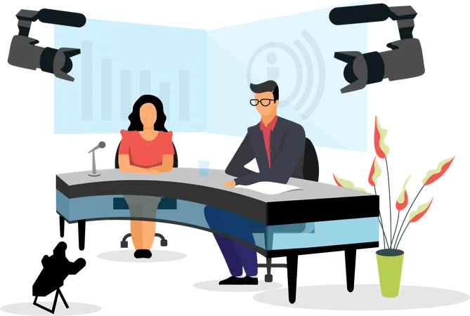 Journalists Presenting news studio  Illustration