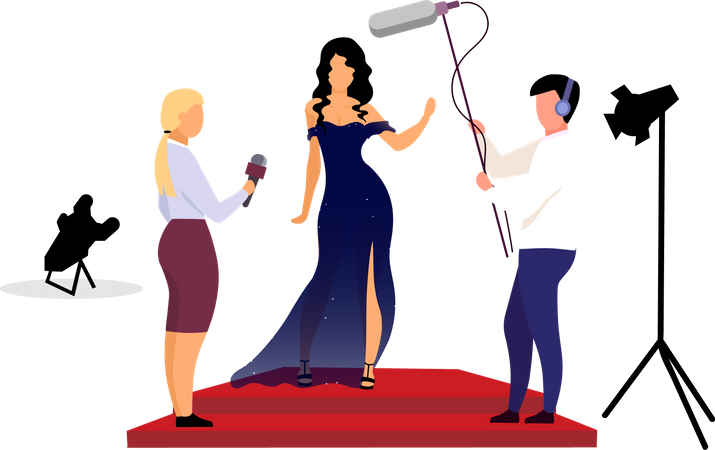Journalists, reporters interviewing celebrity Illustration