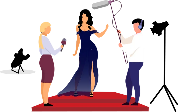 Journalists, reporters interviewing celebrity  Illustration