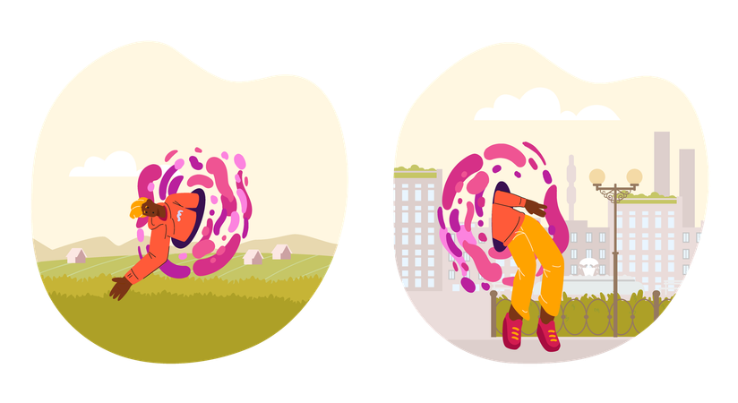 Journey of teleportation from urban to rural areas  Illustration