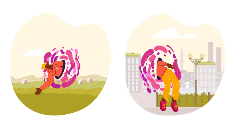 Journey of teleportation from urban to rural areas  Illustration