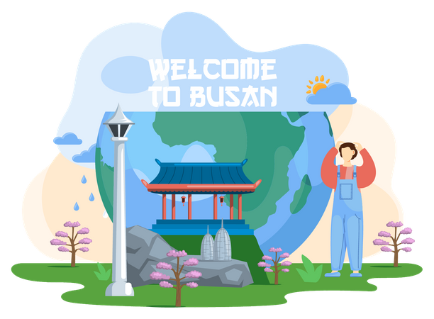 Journey to asian country in South Korea Illustration