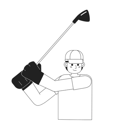 Jogador de golfe jovem adulto balançando com vara  Ilustração