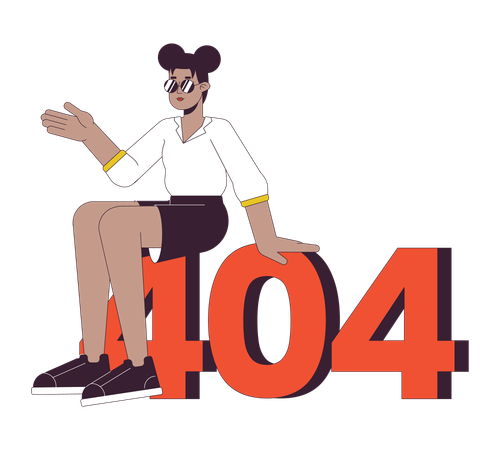 Jovem afro-americana sentada no erro 404  Ilustração