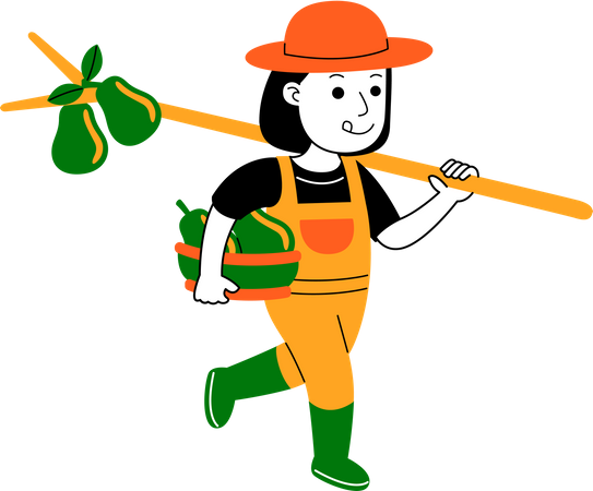 Jovem agricultor colhe mangas  Ilustração