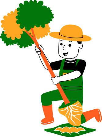 Jovem agricultor plantando árvore  Ilustração