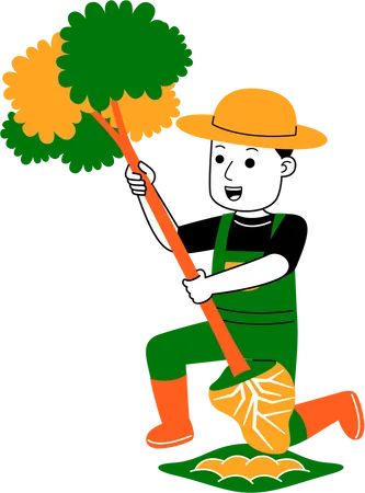 Jovem agricultor plantando árvore  Ilustração