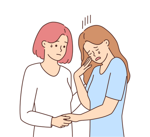 Menina ajudando sua amiga chorando  Ilustração