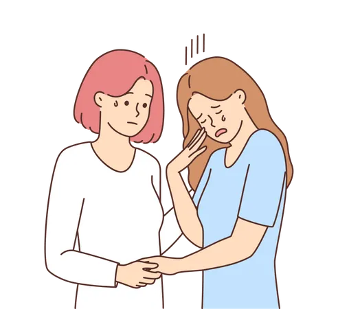 Menina ajudando sua amiga chorando  Ilustração