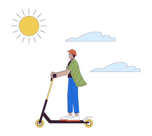 Jovem andando de scooter em dia ensolarado  Ilustração