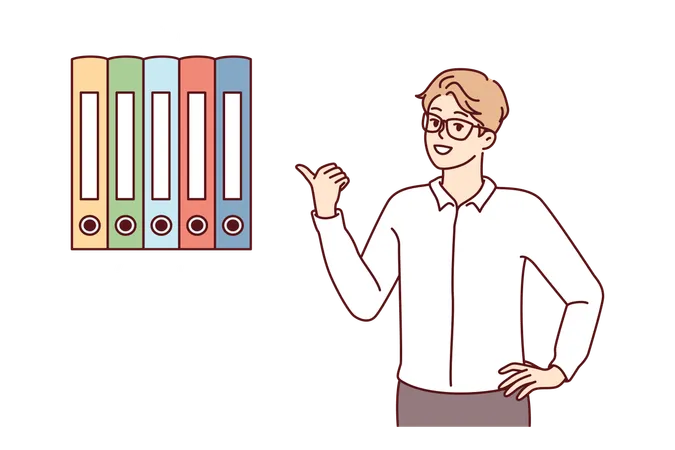 Jovem apontando arquivos de caixa  Illustration