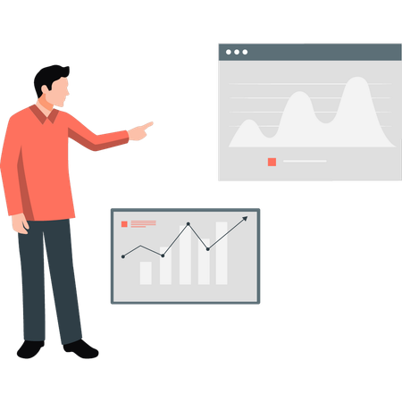 Jovem apontando gráfico de negócios  Ilustração