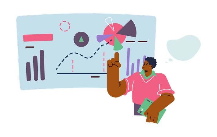 Jovem apontando relatório de negócios em seminário de negócios  Ilustração