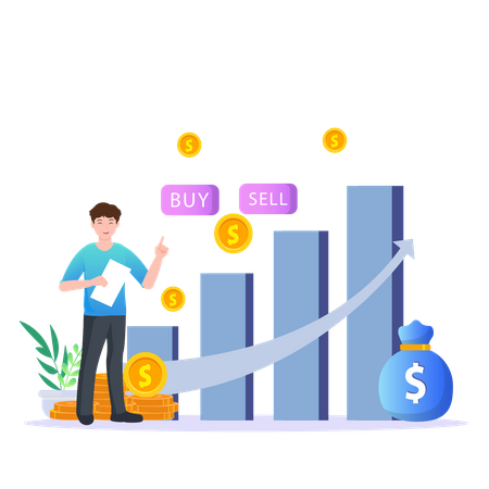 Jovem apresentando relatório financeiro  Ilustração