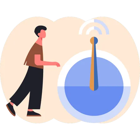 Jovem caminhando perto de sinal sem fio  Ilustração