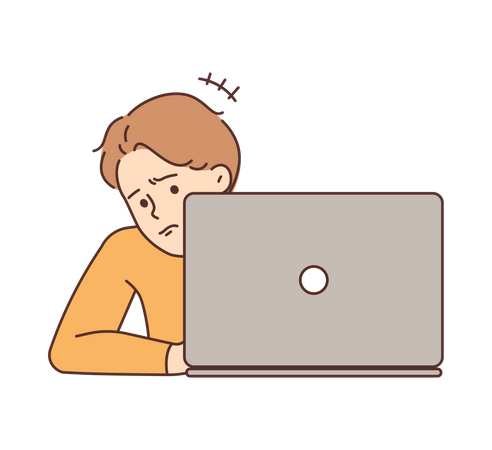 Jovem cansado com laptop  Ilustração