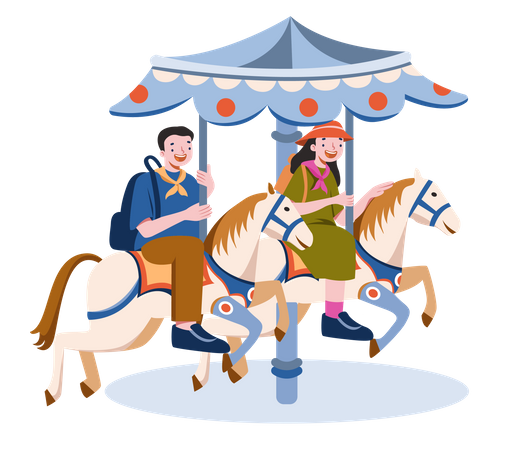 Casal jovem curtindo passeio a cavalo no carnaval  Ilustração