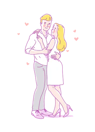 Jovem casal fofo abraço nos braços do amor  Ilustração