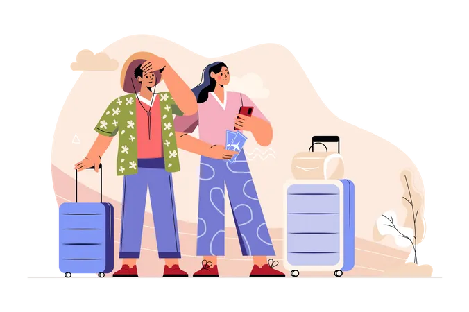 Casal jovem saindo de férias  Ilustração