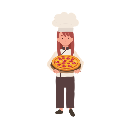 Jovem chef cozinhando deliciosa pizza caseira  Ilustração