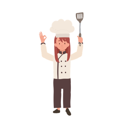 Jovem chef mostrando sinal ok  Ilustração