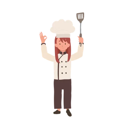 Jovem chef mostrando sinal ok  Ilustração