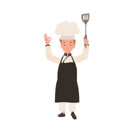 Jovem chef mostrando sinal ok  Ilustração