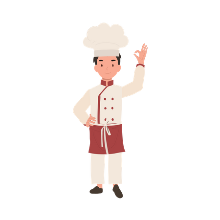 Jovem chef mostrando sinal ok  Ilustração