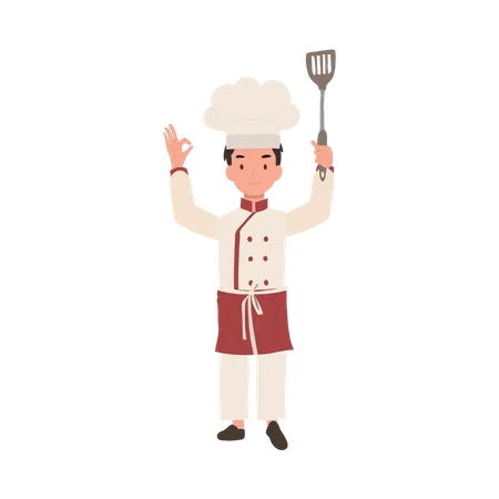 Jovem chef mostrando sinal ok  Ilustração