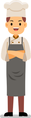 Jovem chef sorridente em pé com as mãos postas  Ilustração
