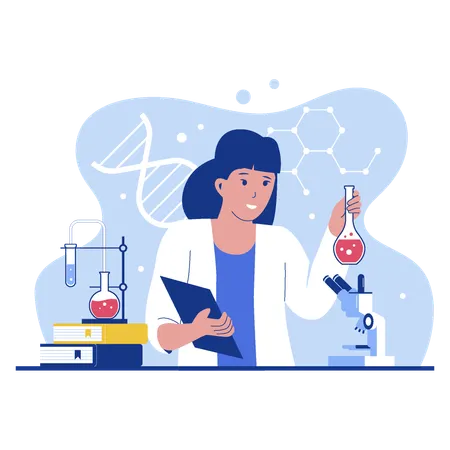 Jovem cientista trabalha em laboratório  Ilustração