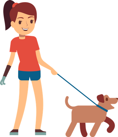 Mulher jovem com deficiência andando com cachorro  Illustration