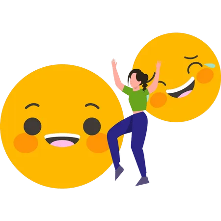 Mulher jovem com emoji  Ilustração