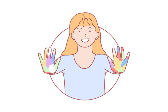 Jovem com mãos coloridas abertas  Illustration