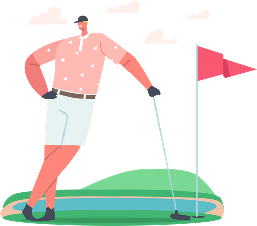 Jovem com uniforme esportivo segurando um taco de golfe nas mãos  Ilustração