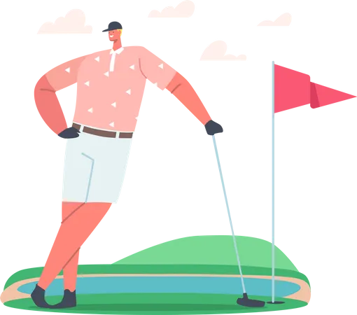 Jovem com uniforme esportivo segurando um taco de golfe nas mãos  Ilustração
