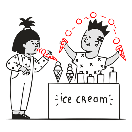 Jovem compra sorvete delicioso  Ilustração