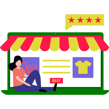 Menina comprando roupas na loja online  Ilustração