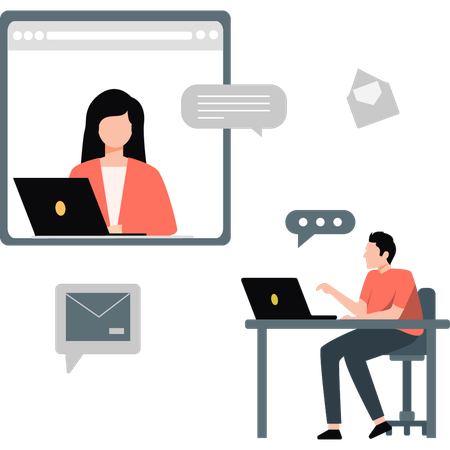 Jovem conversando com garota sobre acordo comercial  Ilustração