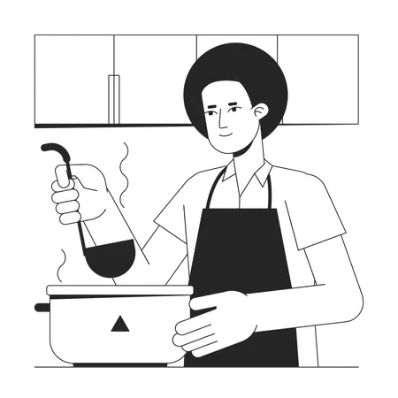 Jovem cozinhando sopa  Illustration