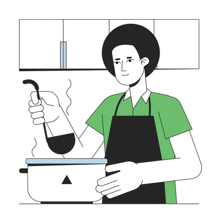 Jovem cozinhando sopa  Illustration