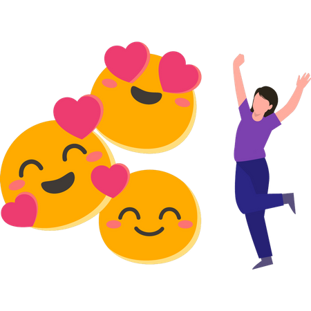 Menina aproveitando o dia do emoji  Ilustração