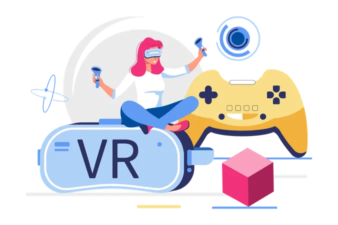 Moça que aprecia o jogo vr  Ilustração