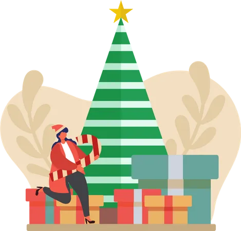 Menina curtindo o natal  Ilustração