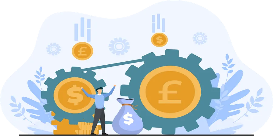 Jovem desfrutando de comércio econômico entre países  Ilustração